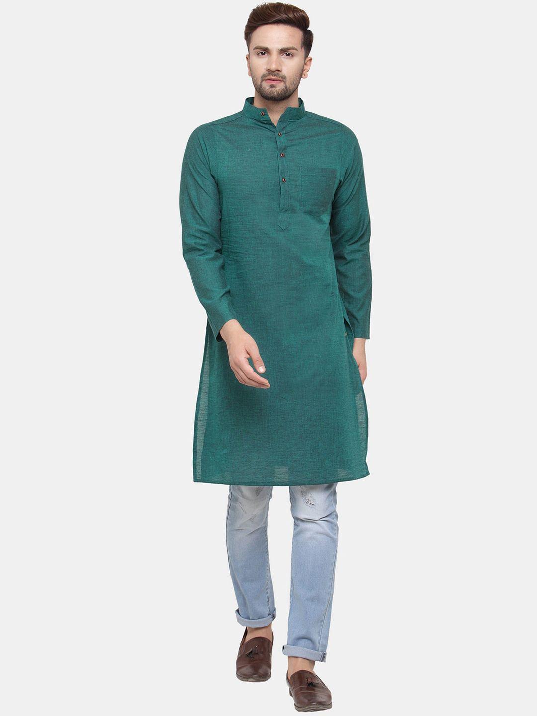 sayesha men green solid cotton kurta