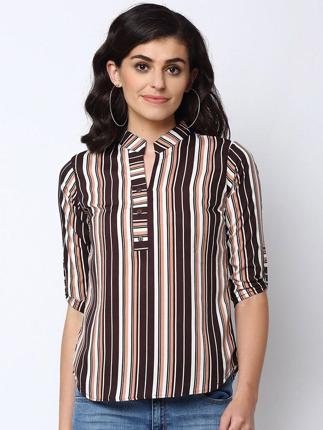 sayesha striped mandarin collar crepe shirt style top