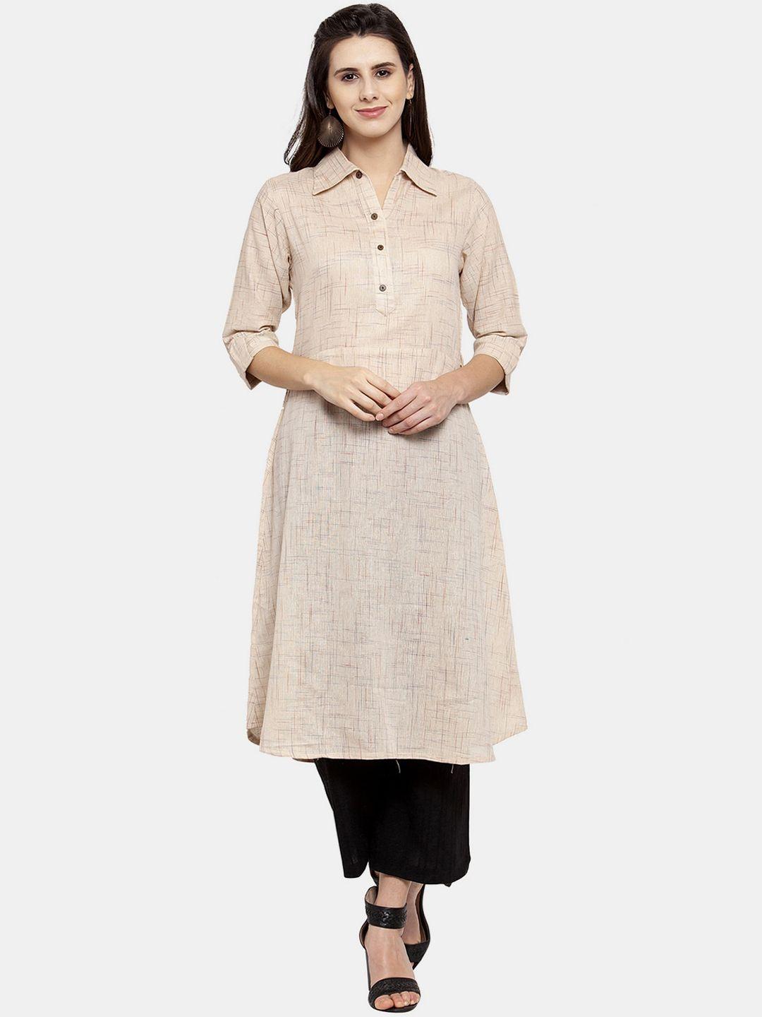 sayesha women beige geometric printed cotton kurta