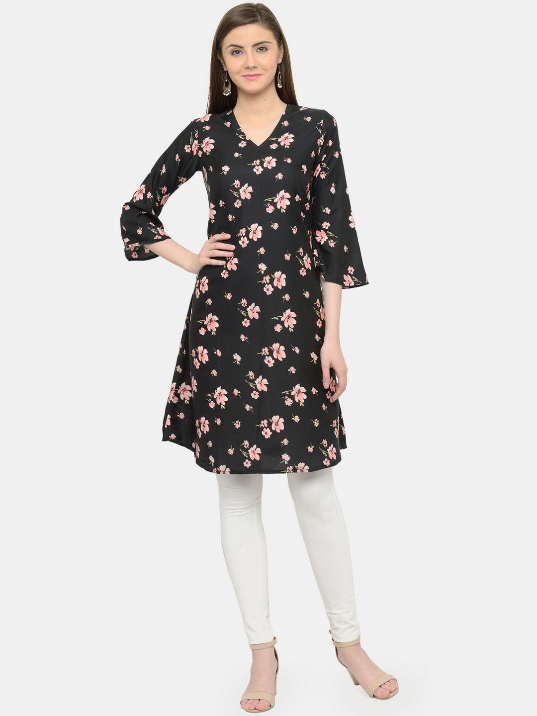 sayesha women black floral printed bell sleeves crepe kurta