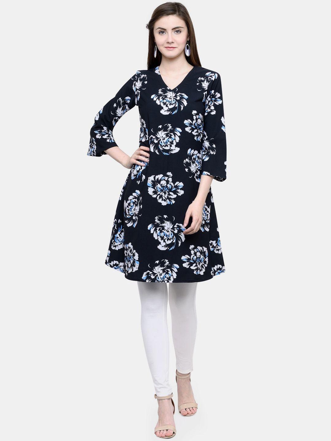 sayesha women black floral printed flared sleeves crepe anarkali kurta