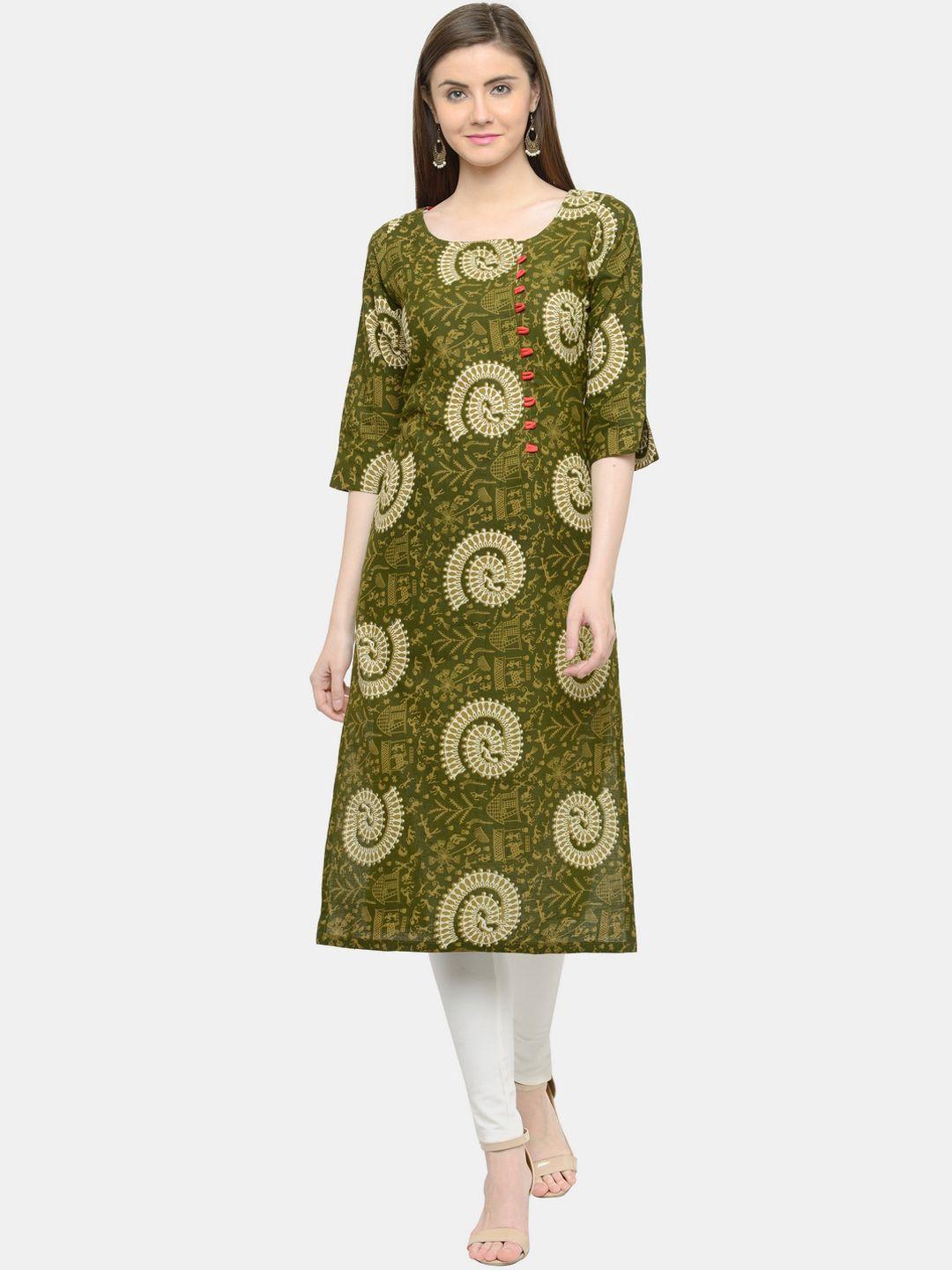 sayesha women green ethnic motifs printed pure cotton kurta