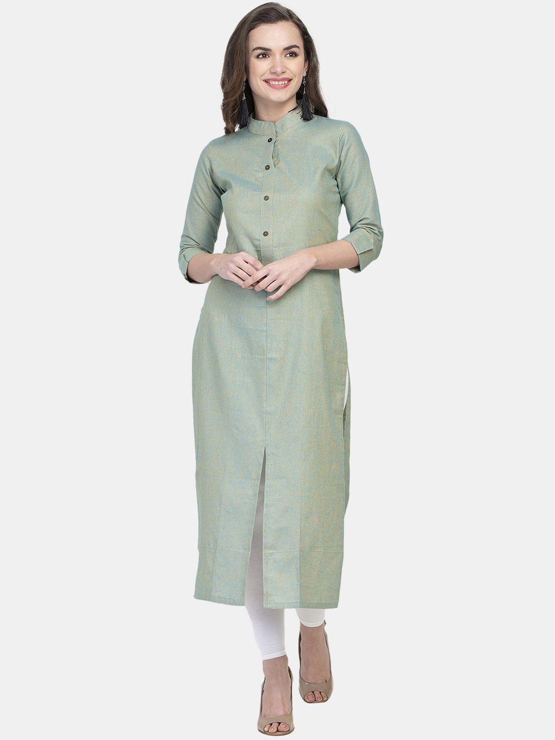 sayesha women green solid embellished cotton kurta