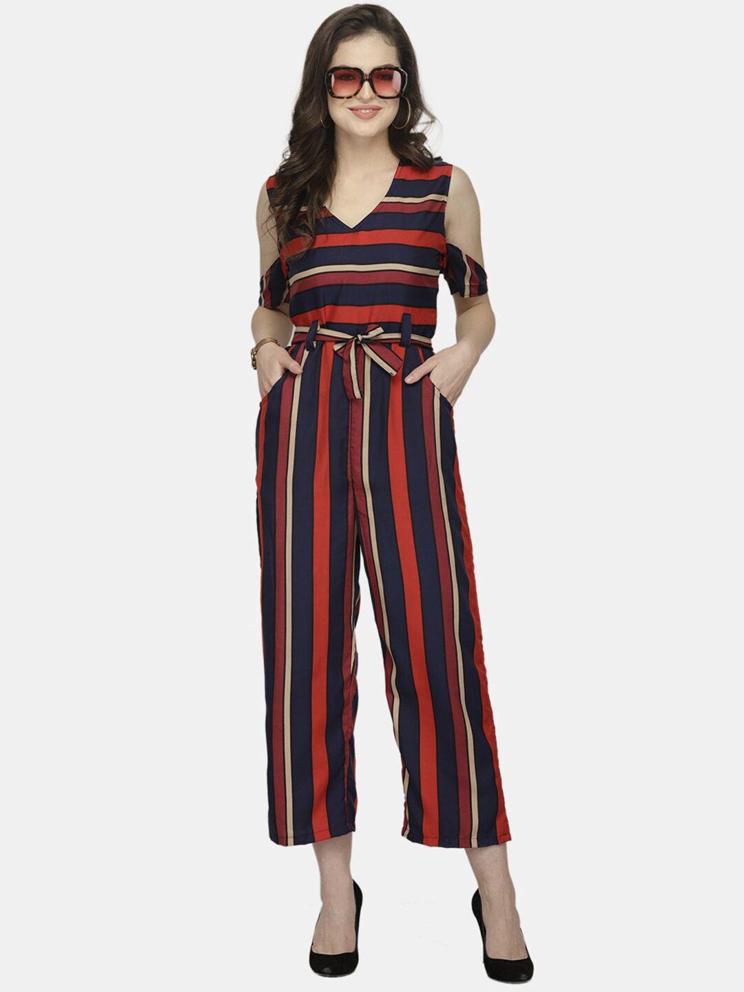 sayesha women striped cold-shoulder sleeve basic jumpsuit