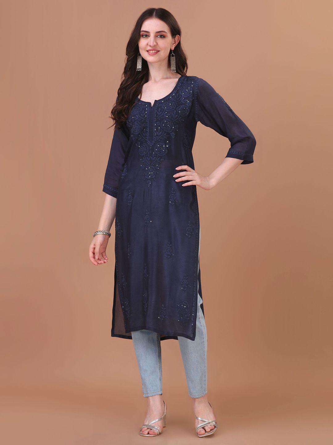 sazrika ethnic motifs embroidered chikankari pure chiffon straight kurta