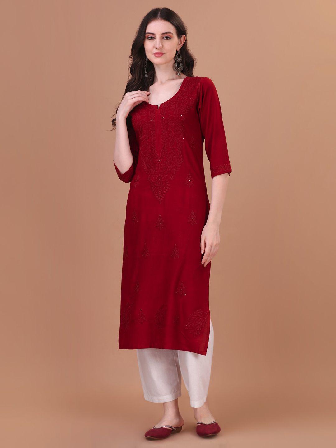 sazrika ethnic motifs embroidered chikankari straight kurta