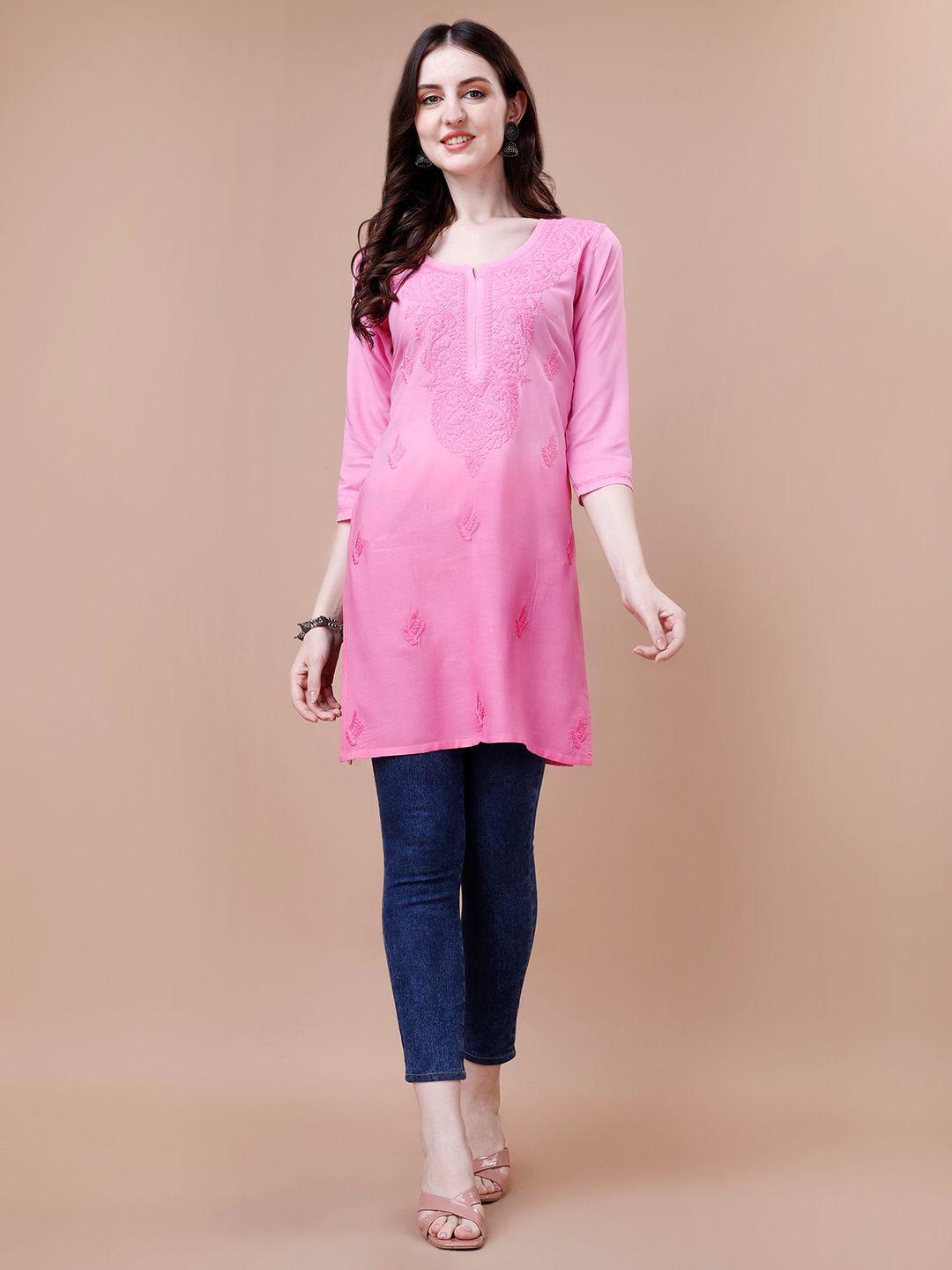 sazrika ethnic motifs embroidered ombre chikankari kurta