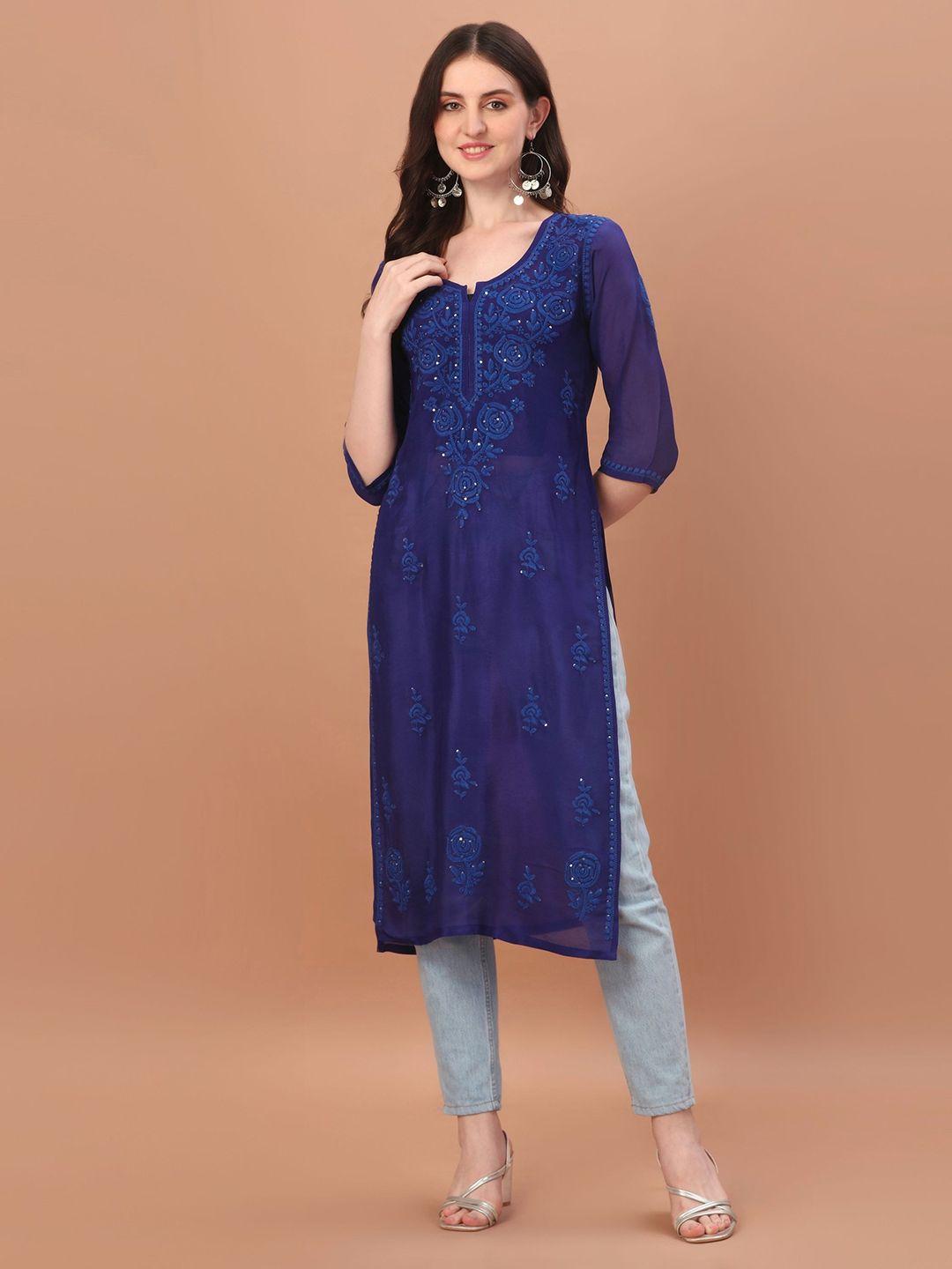 sazrika floral embroidered chikankari kurta