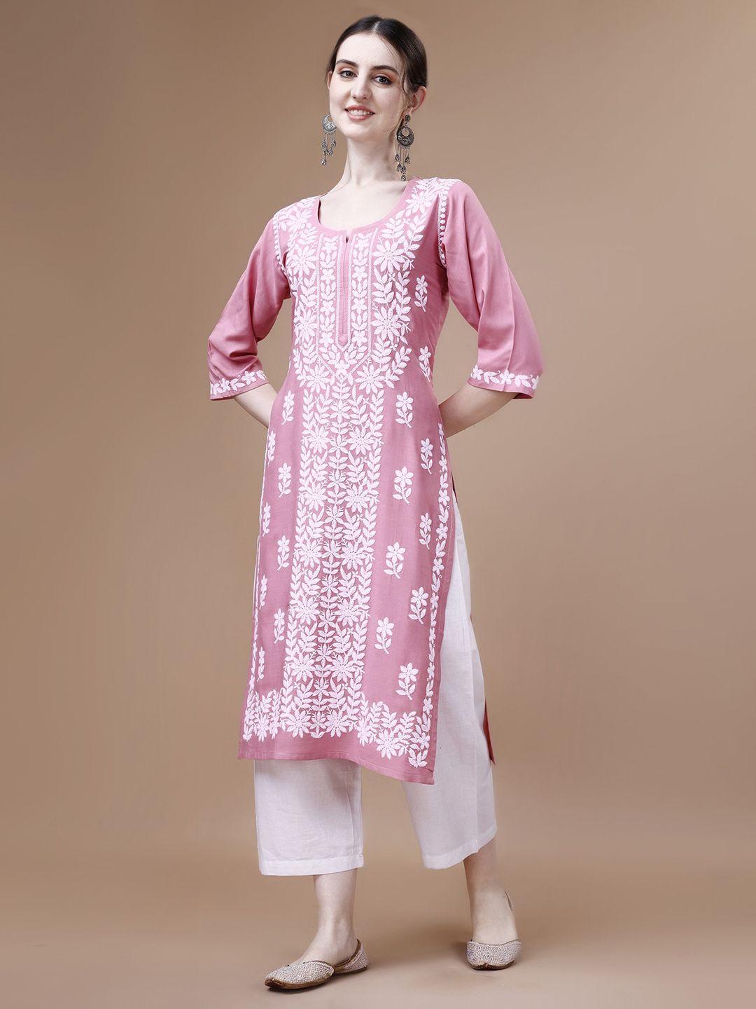 sazrika floral embroidered chikankari straight kurta