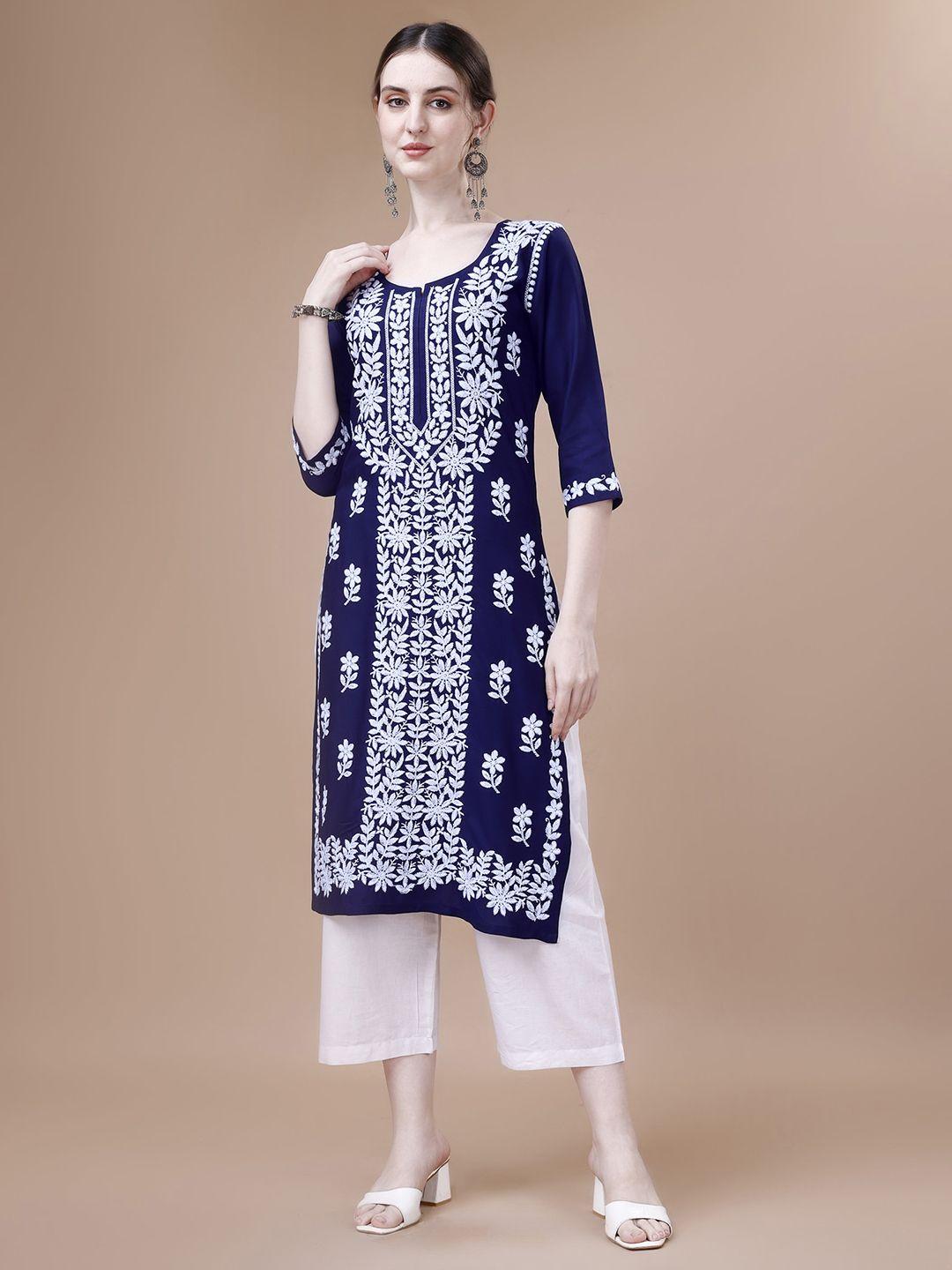 sazrika floral embroidered chikankari straight kurta