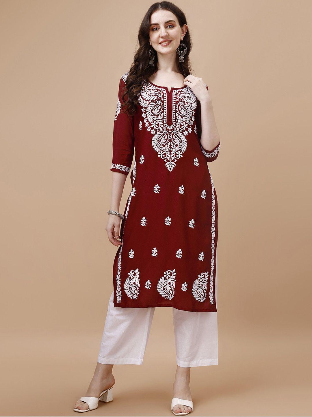 sazrika paisley embroidered straight kurta