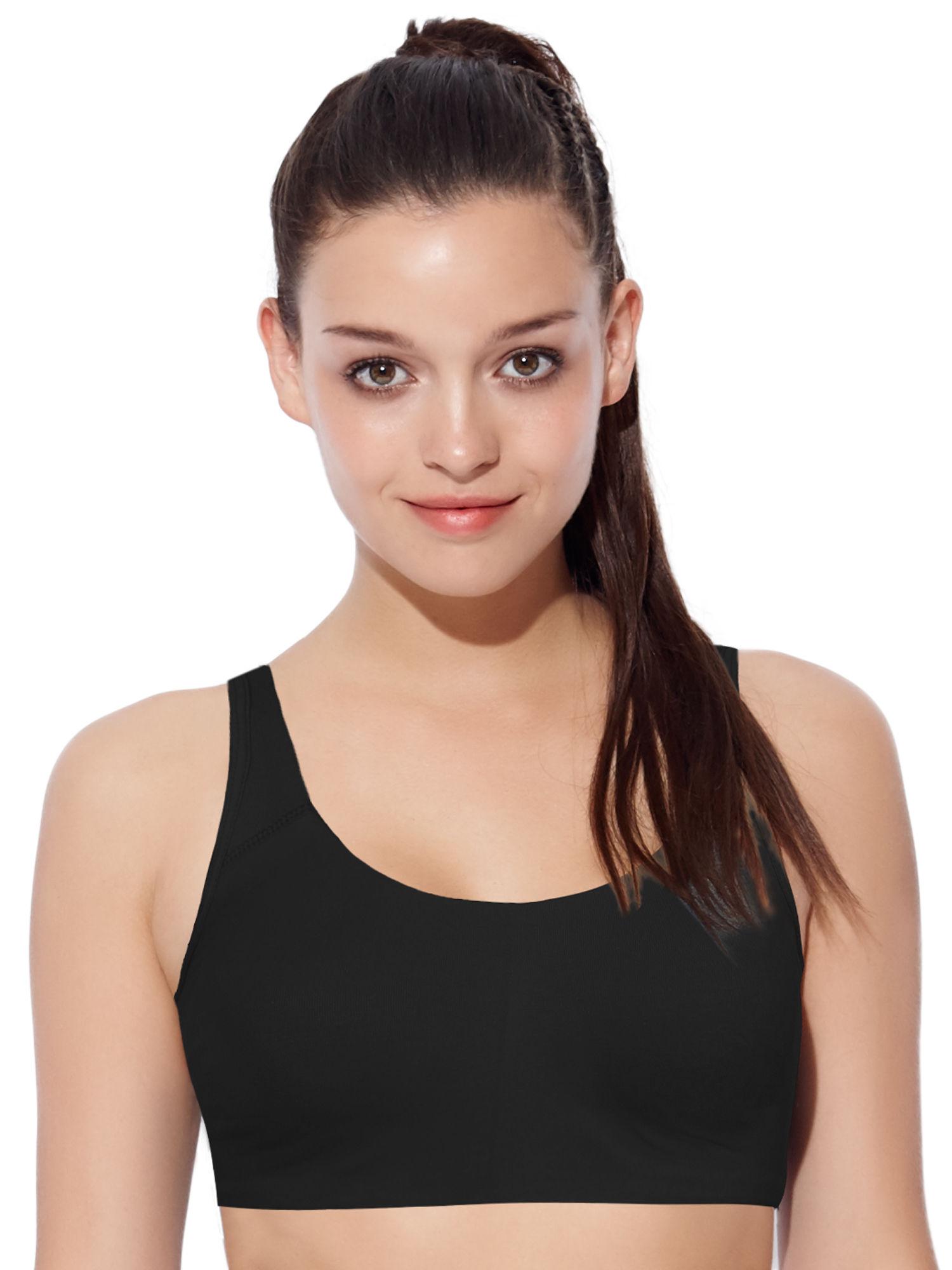 sb06 low impact cotton sports bra non-padded & wirefree - black