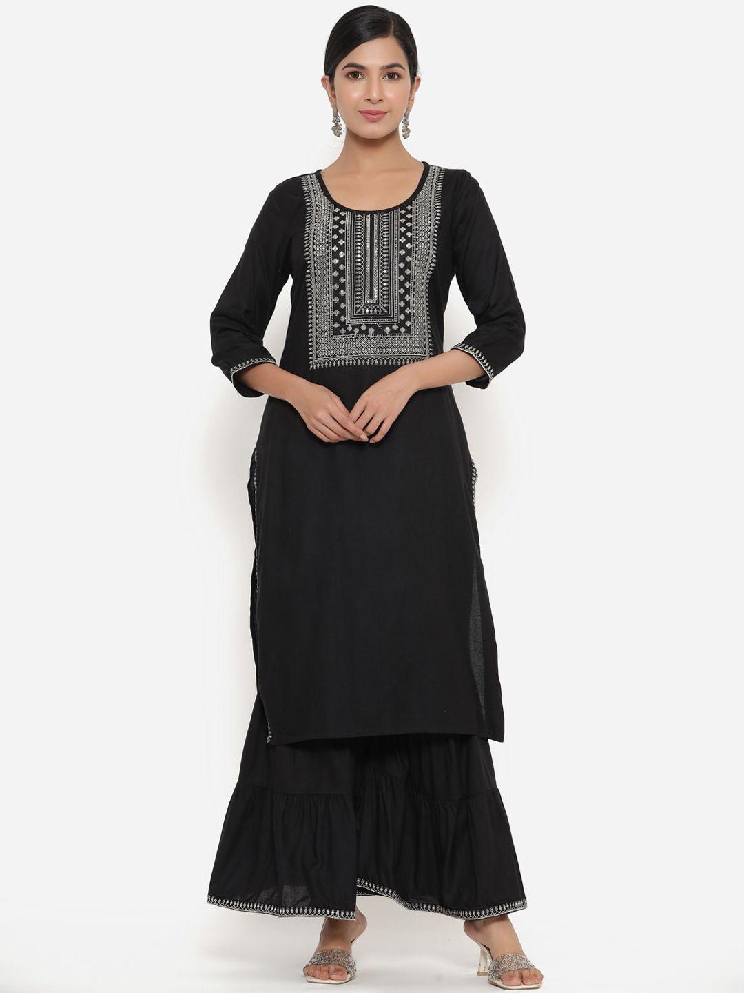 sbr baba kurti women black ethnic motifs embroidered kurta with sharara