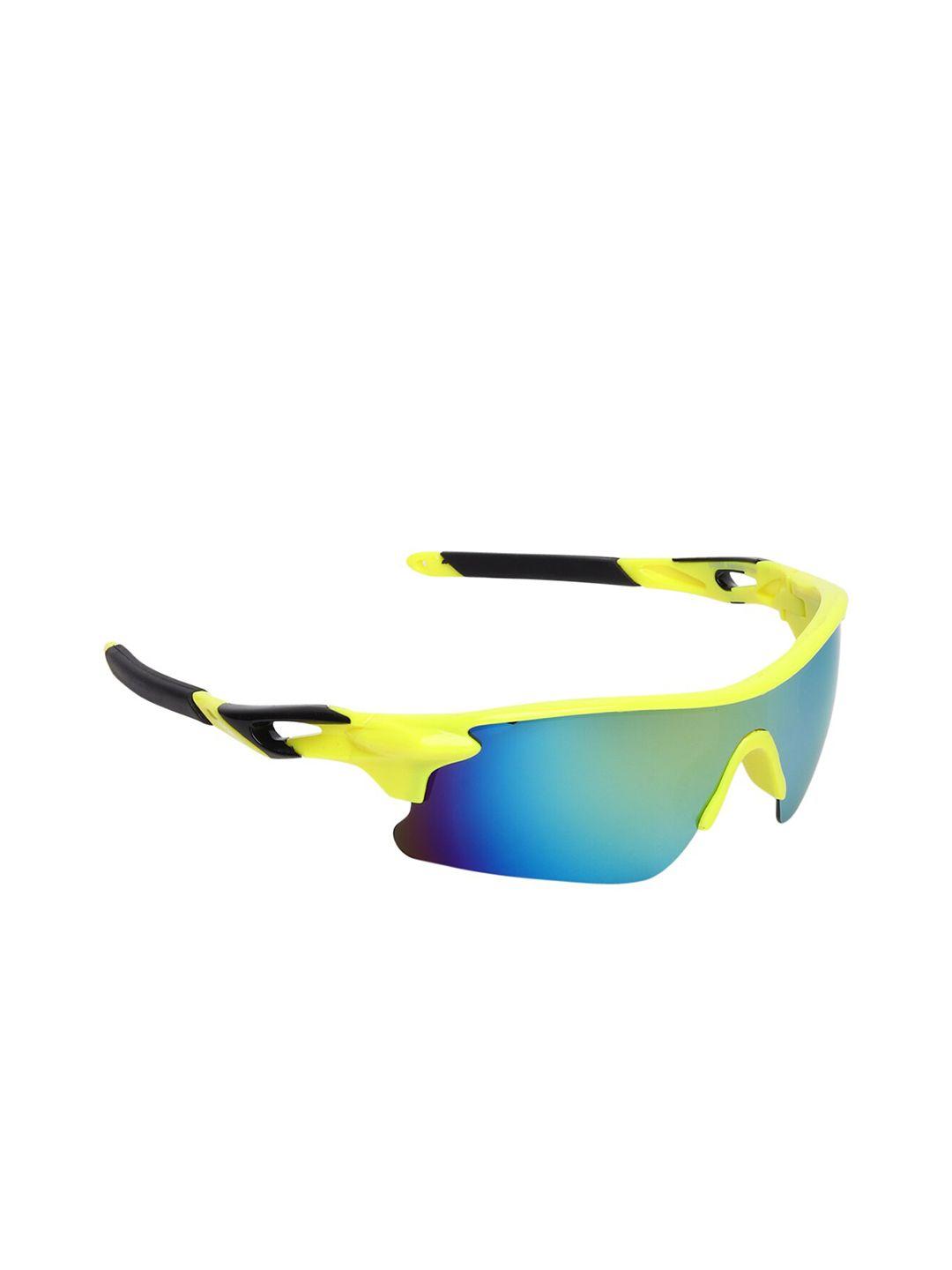 scaglia unisex blue lens & yellow browline sunglasses with uv protected lens