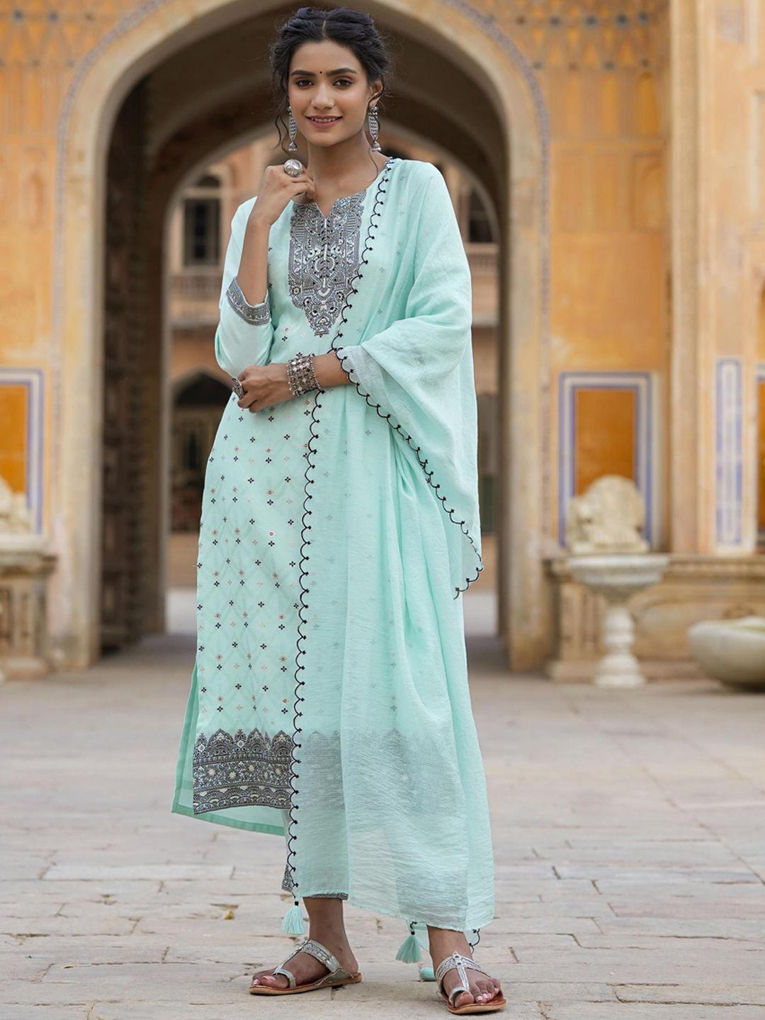 scakhi ethnic motifs woven design kurta with trousers & dupatta