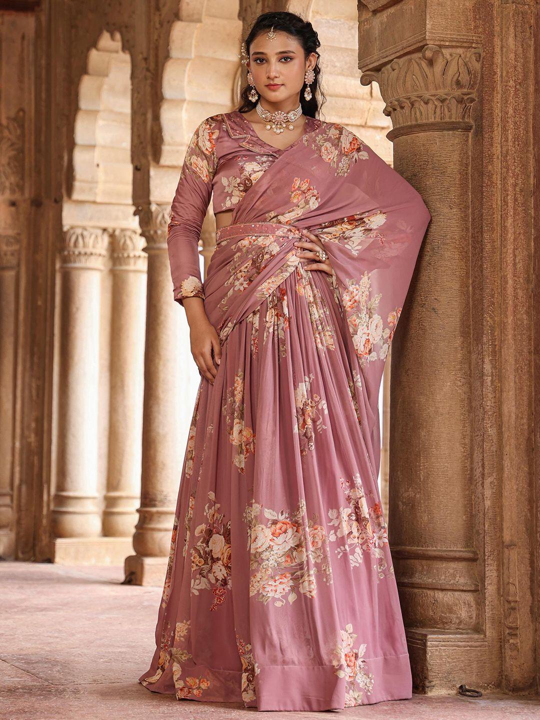 scakhi floral printed pure georgette ready to wear saree