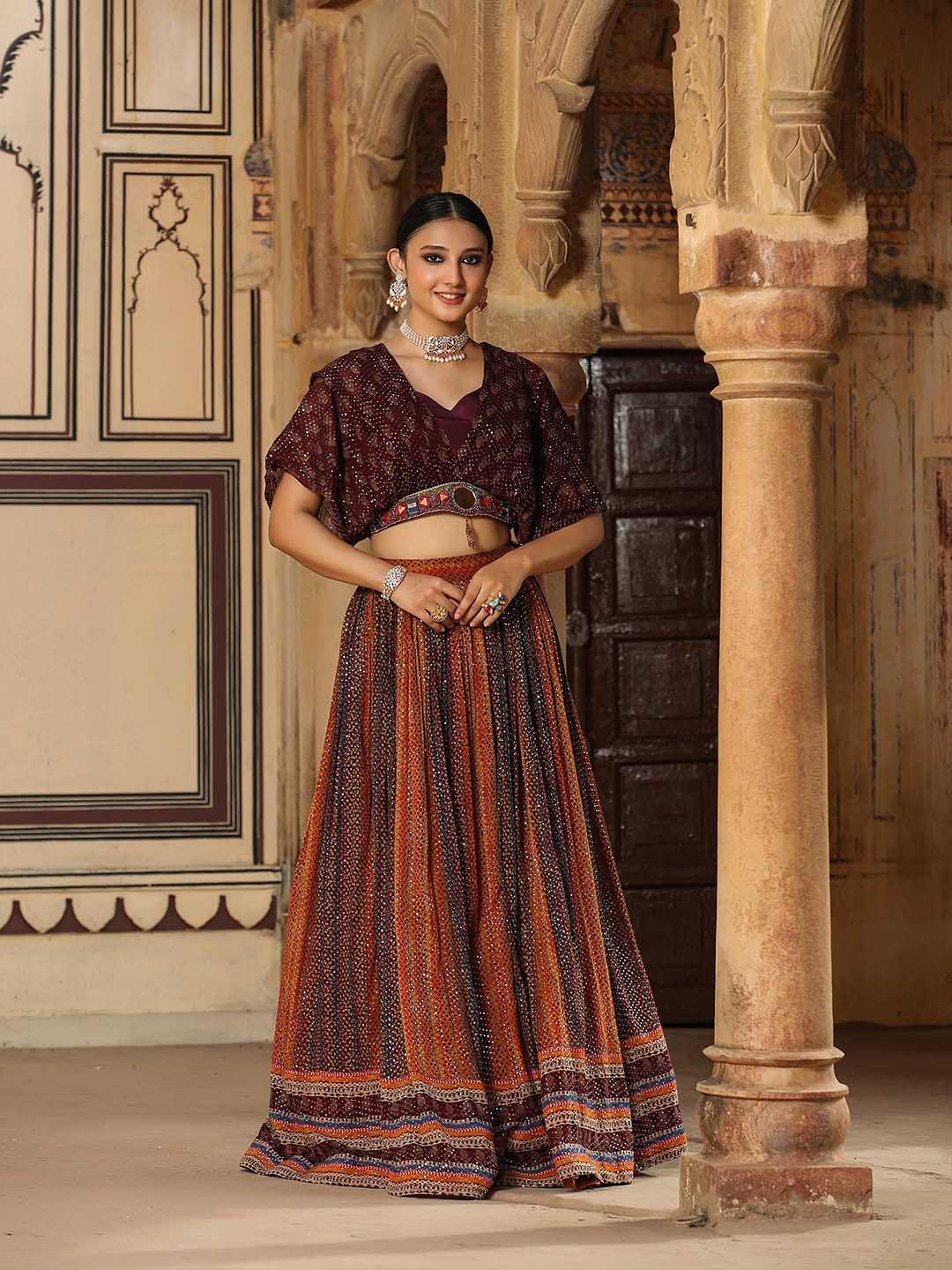 scakhi magenta & multicoloured embellished sequinned ready to wear lehenga &