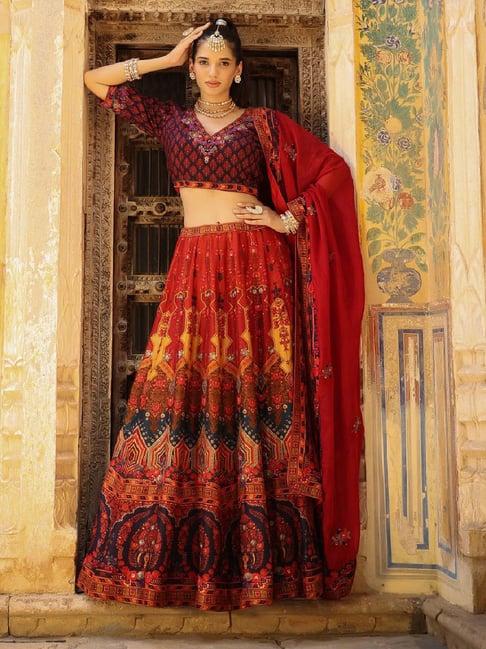 scakhi maroon embellished silk lehenga choli set with dupatta