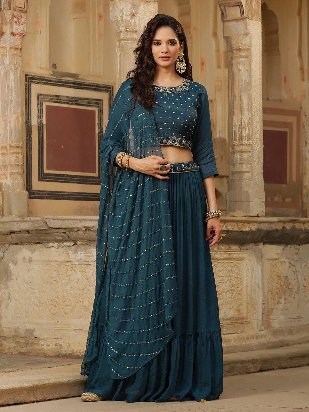 scakhi navy blue embellished sequinned ready to wear lehenga & blouse with dupatta