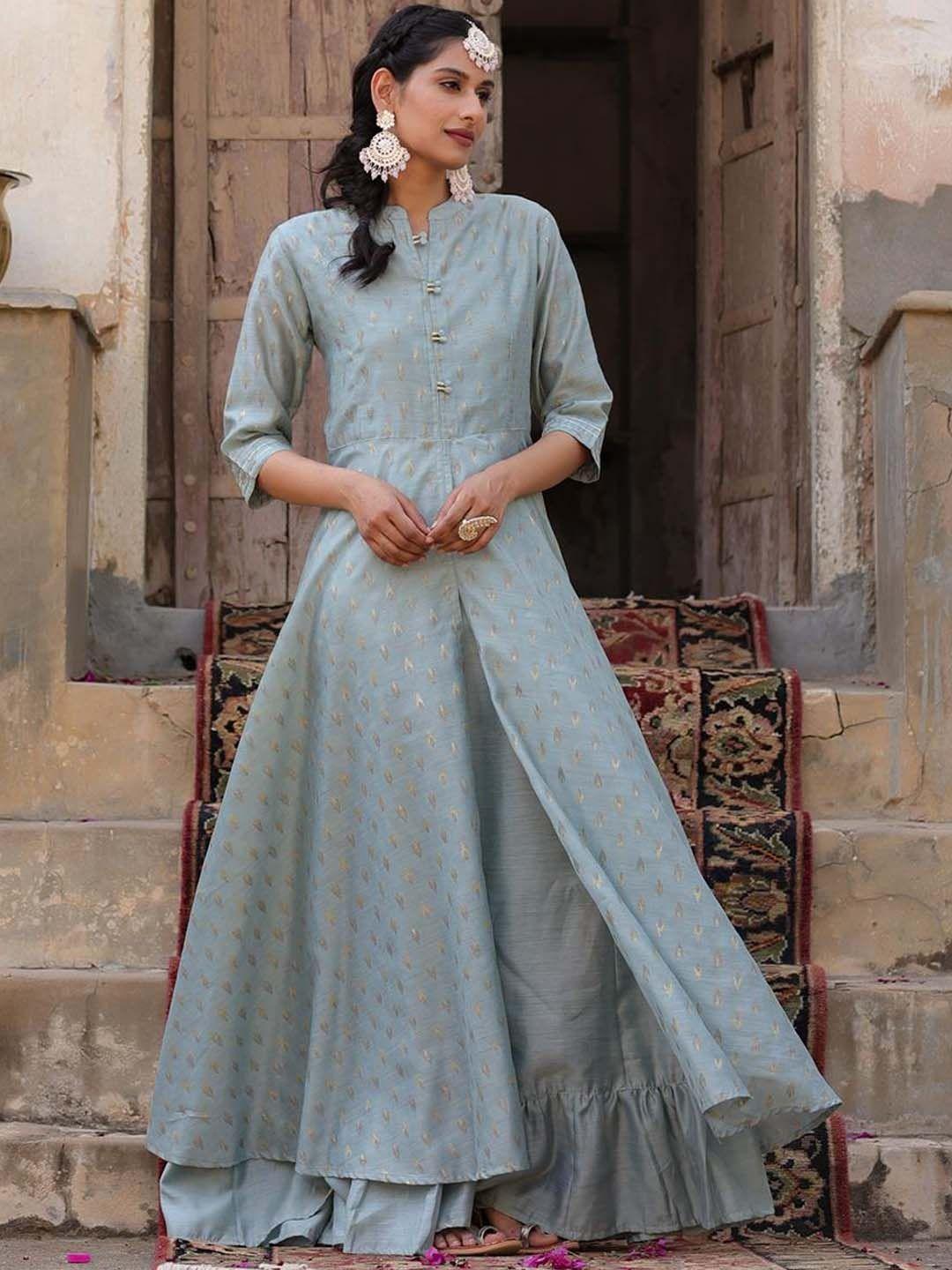 scakhi women blue chanderi silk kurta
