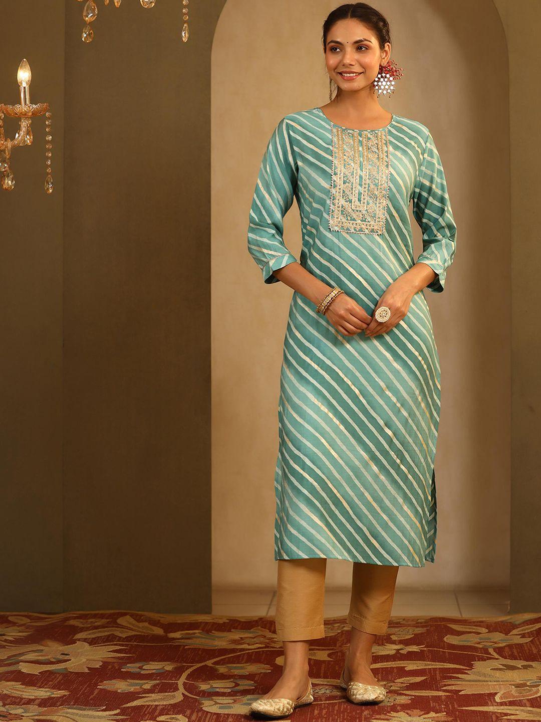 scakhi women blue yoke design flared sleeves indie prints kurta