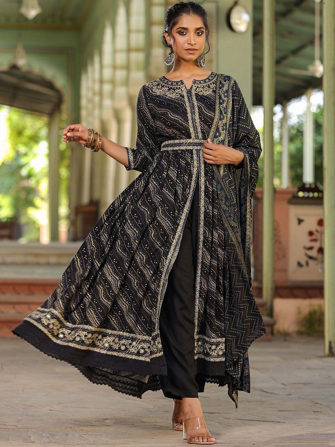 scakhi bandhani printed thread work kurta with trousers & with dupatta