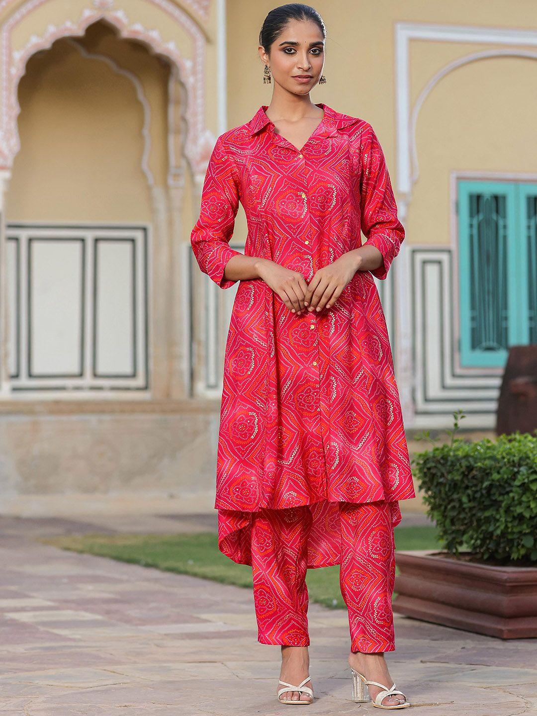 scakhi bandhani printed tunic with trouser co-ords