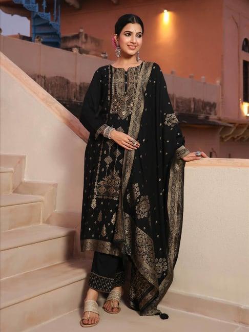 scakhi black embellished kurta with pants & dupatta
