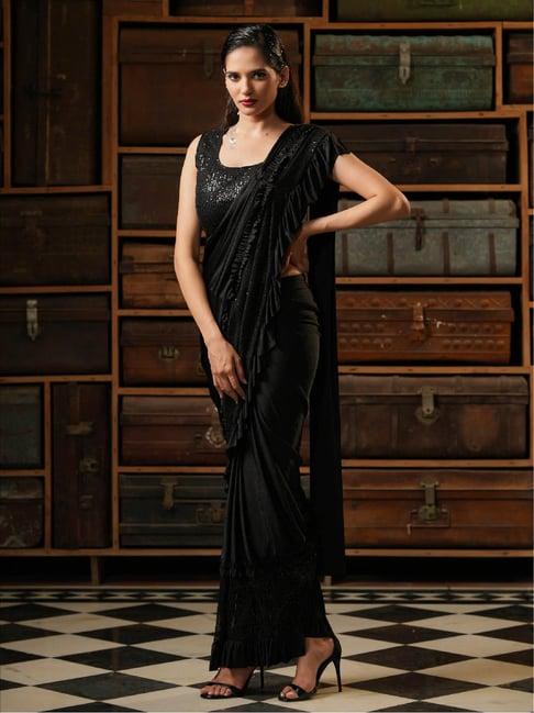 scakhi black embellished ready to wear saree with blouse