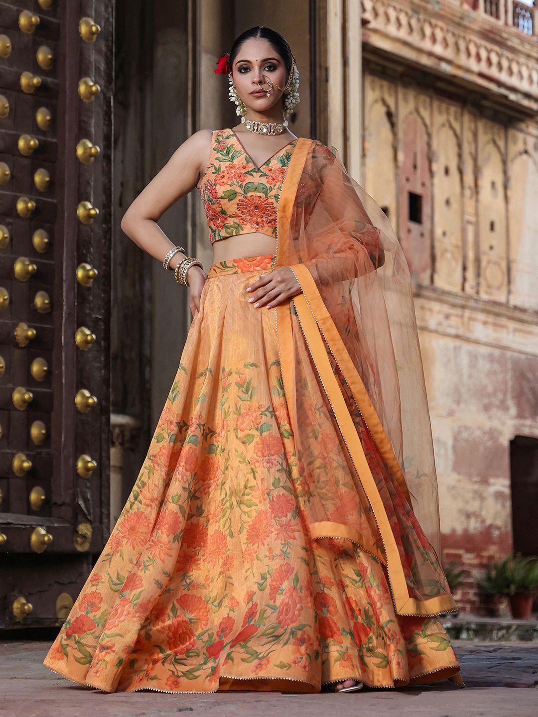 scakhi embellished beads and stones kalamkari ready to wear lehenga & blouse with dupatta