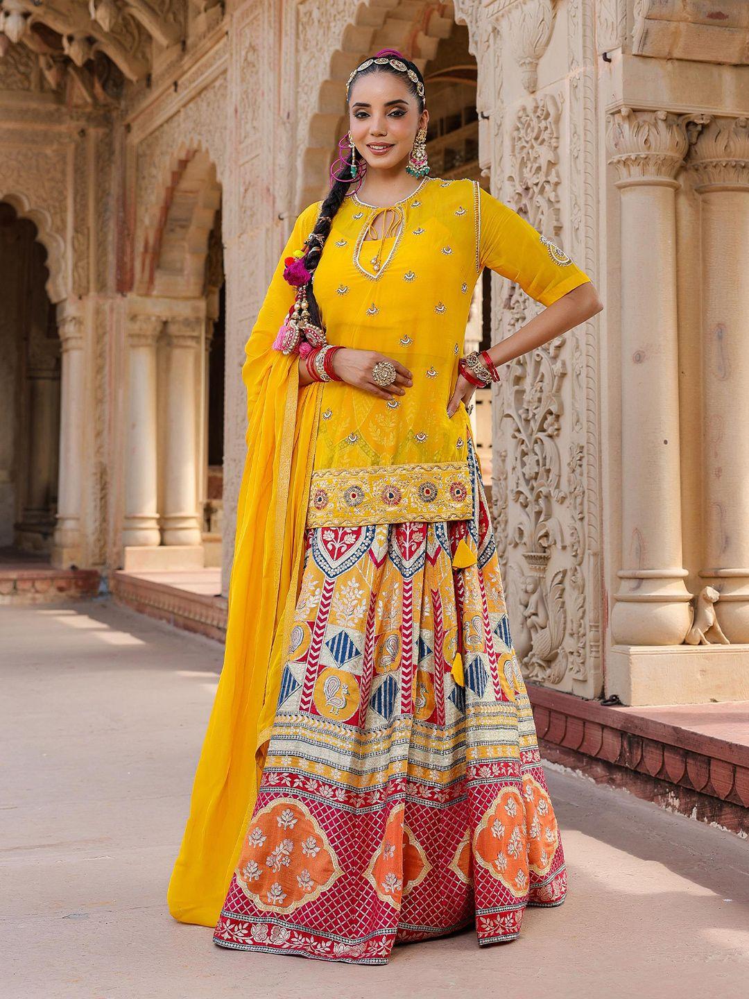 scakhi embellished beads and stones silk ready to wear lehenga & blouse with dupatta