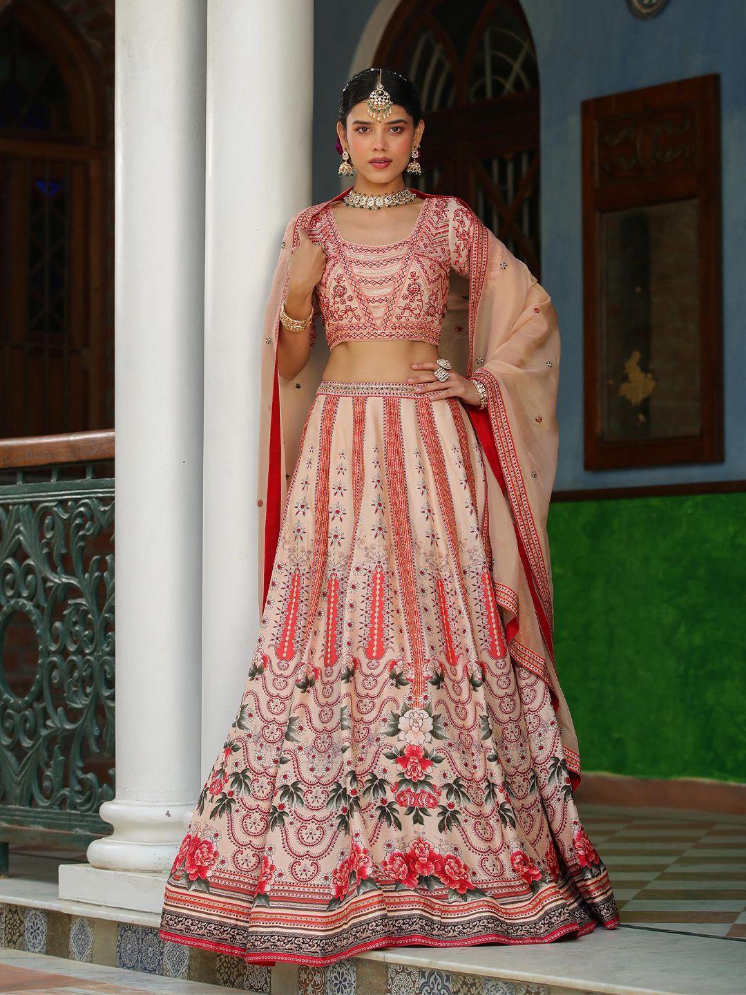 scakhi embroidered thread work ready to wear lehenga & blouse with dupatta