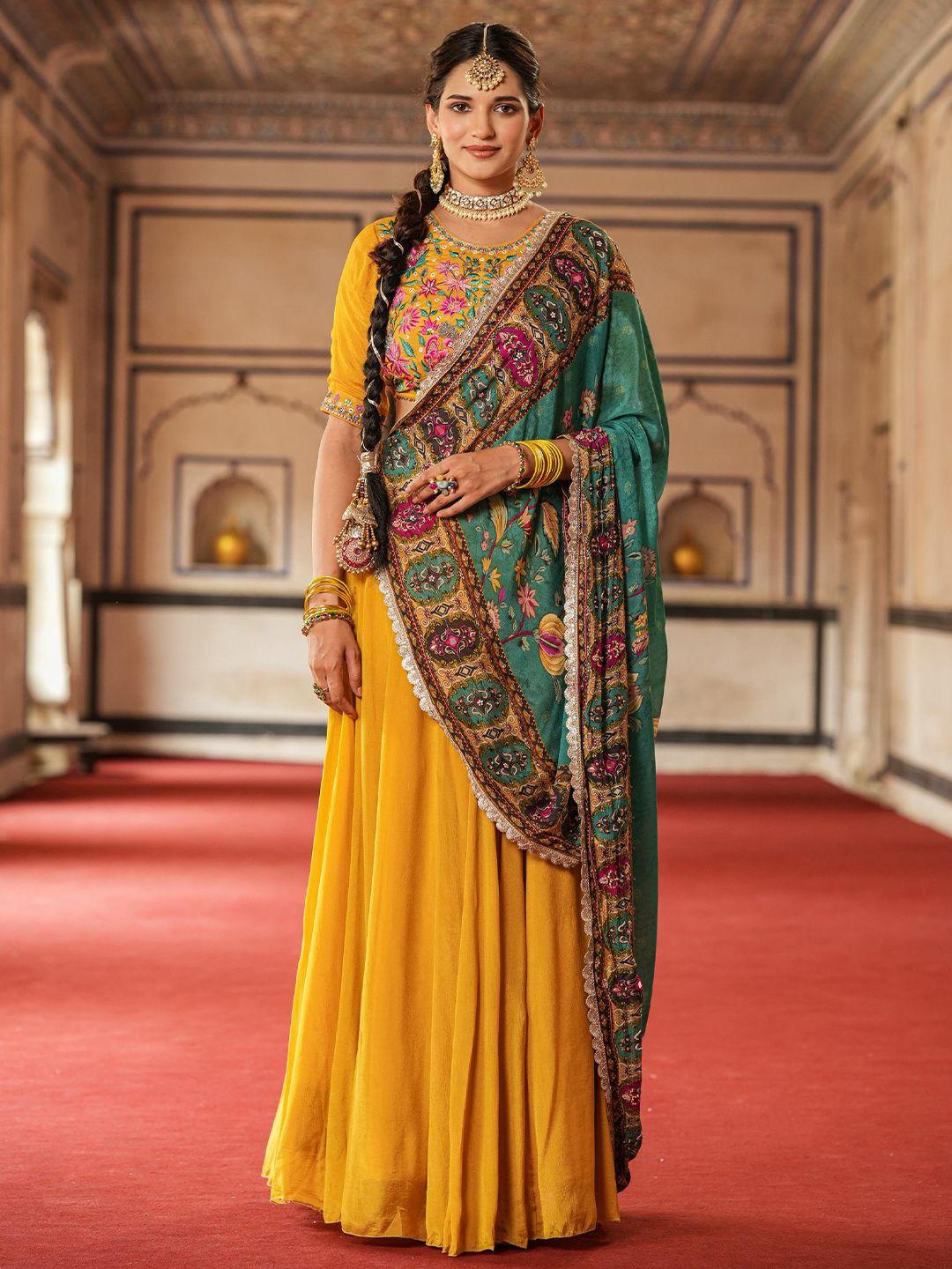 scakhi embroidered thread work ready to wear lehenga & blouse with dupatta