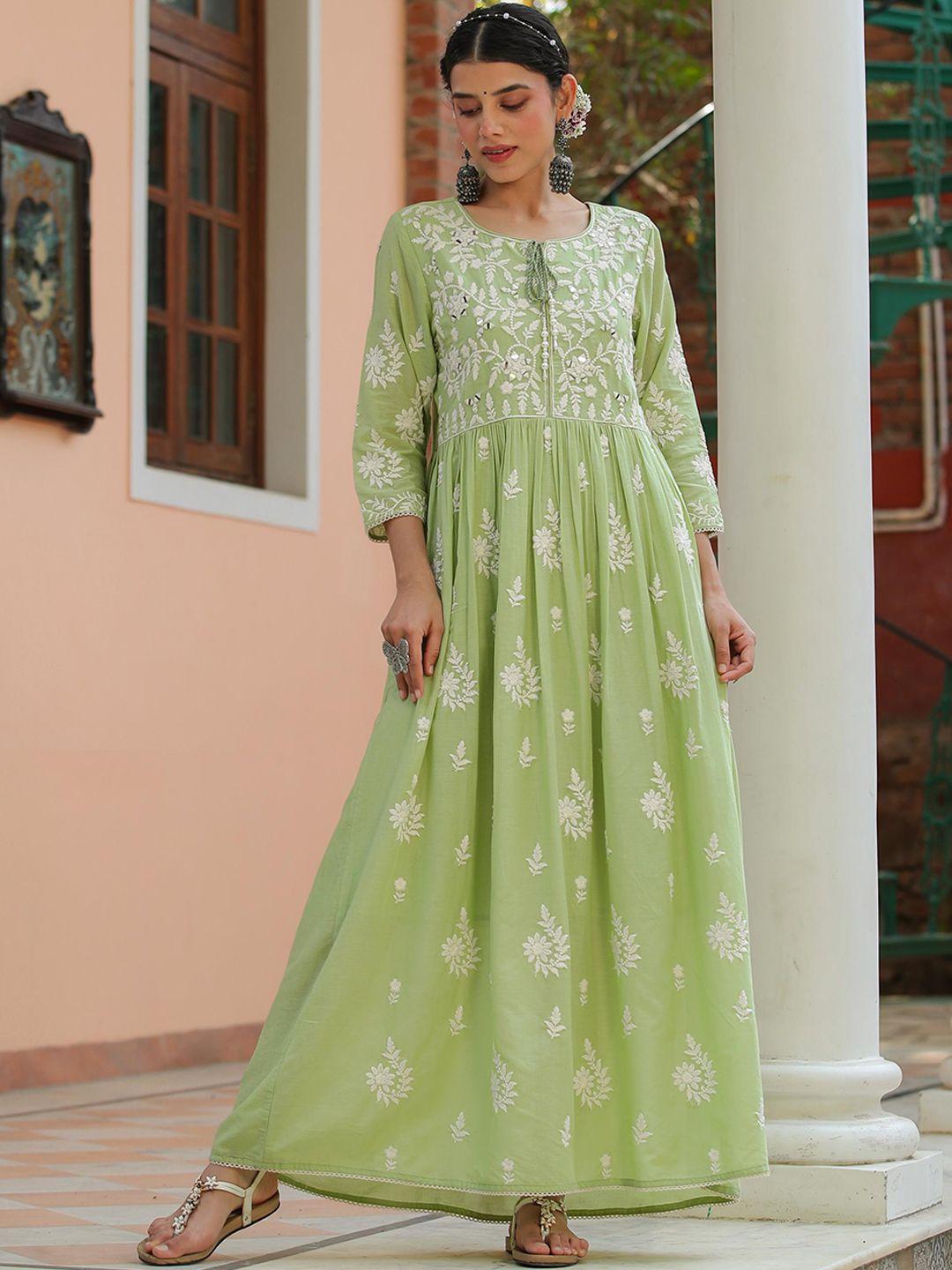 scakhi floral embroidered cotton maxi empire ethnic dresses