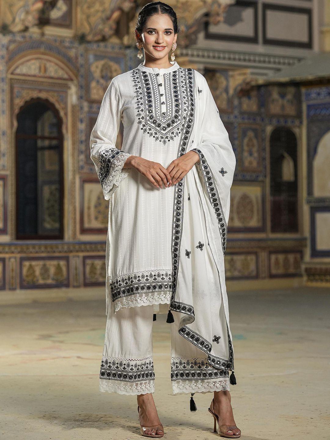 scakhi floral embroidered regular pure cotton kurta with palazzos & dupatta