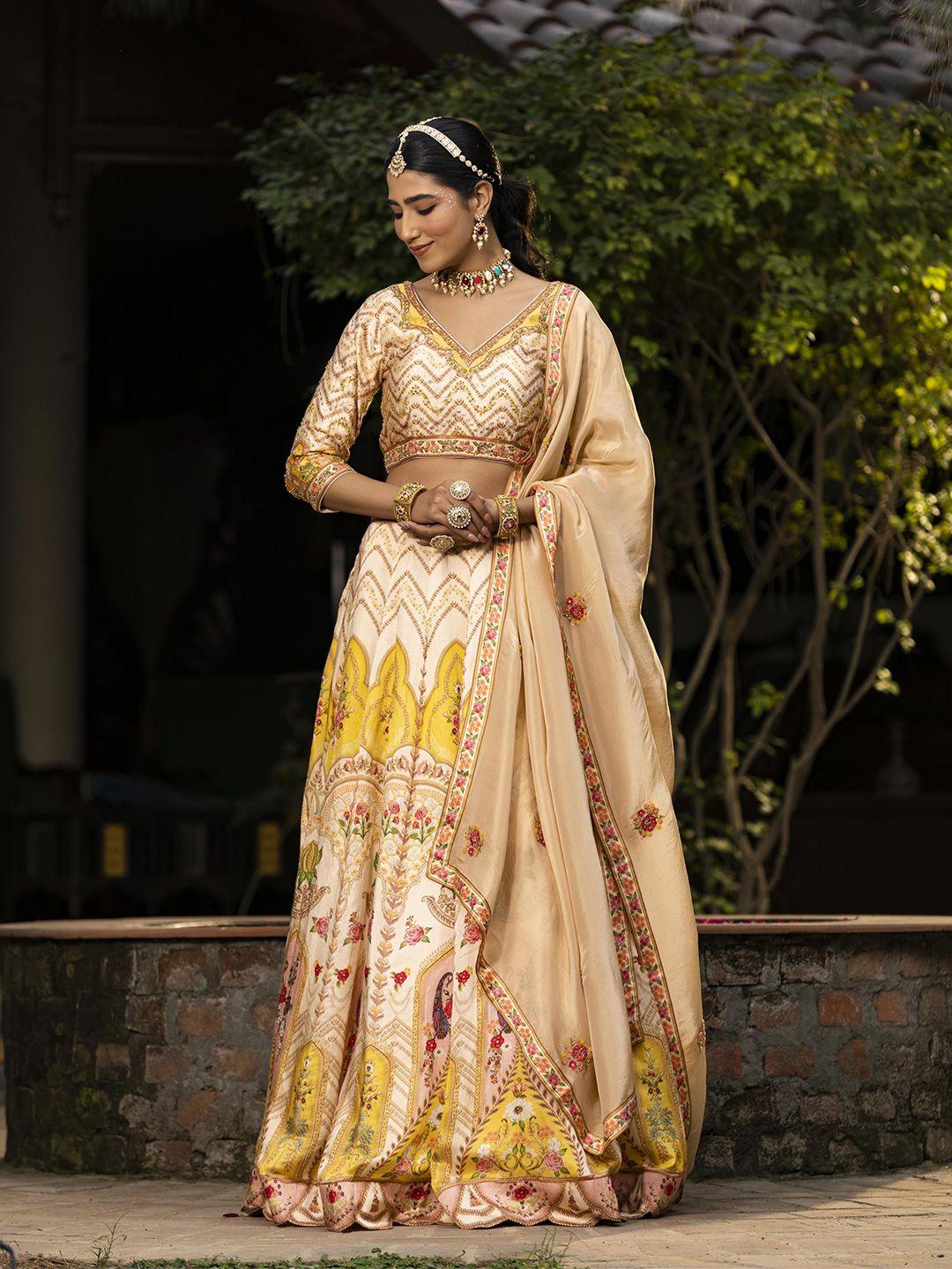 scakhi floral printed embellished ready to wear lehenga & blouse with dupatta