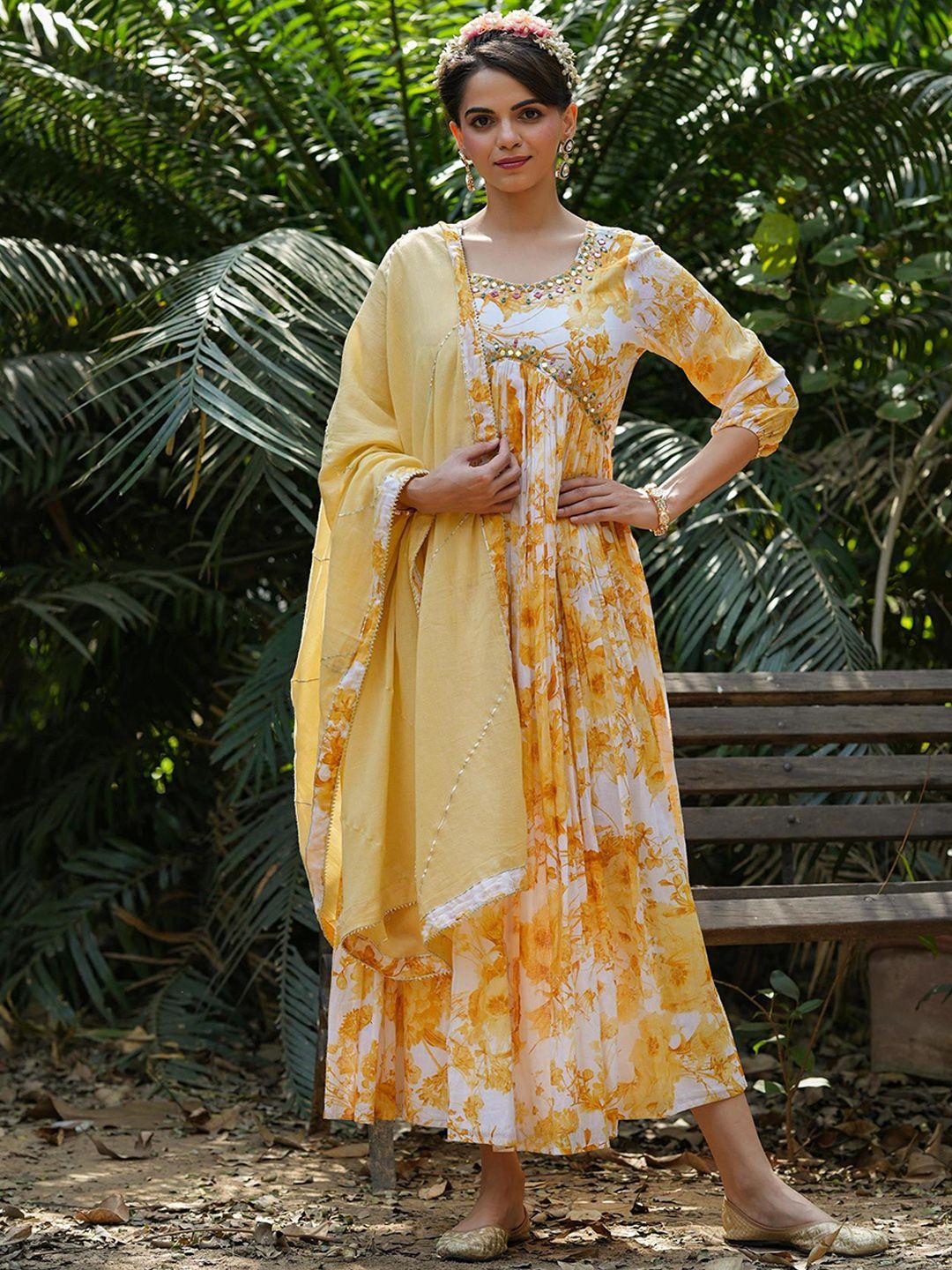 scakhi floral printed ethnic dress with dupatta