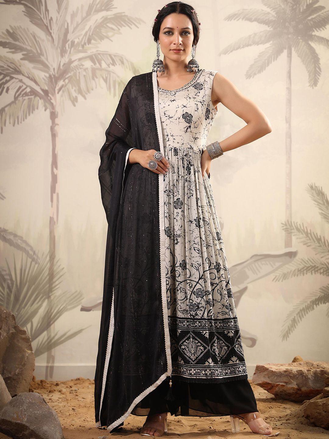 scakhi floral printed gotta patti high slit kurta with palazzos & dupatta