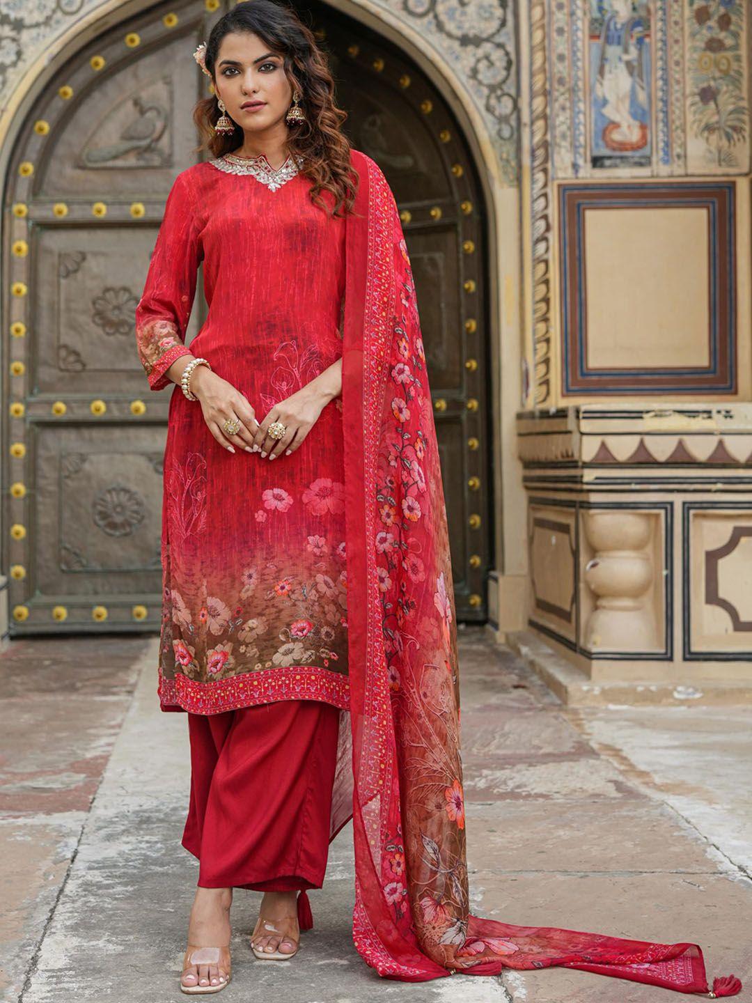 scakhi floral printed gotta patti kurta & trousers with dupatta