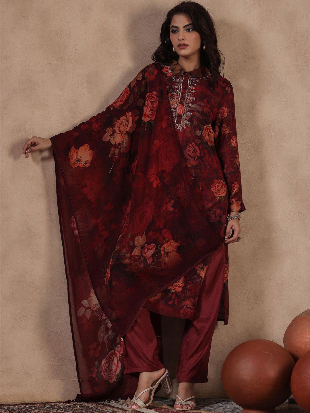 scakhi floral printed kurta with trousers & dupatta