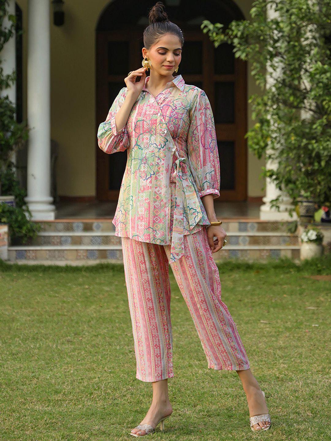 scakhi floral printed muslin silk tunic with palazzos co-ords