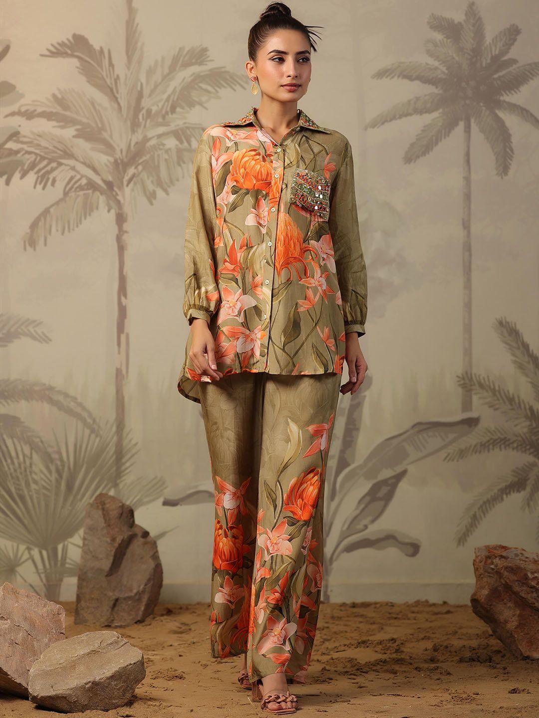 scakhi floral printed shirt & palazzos