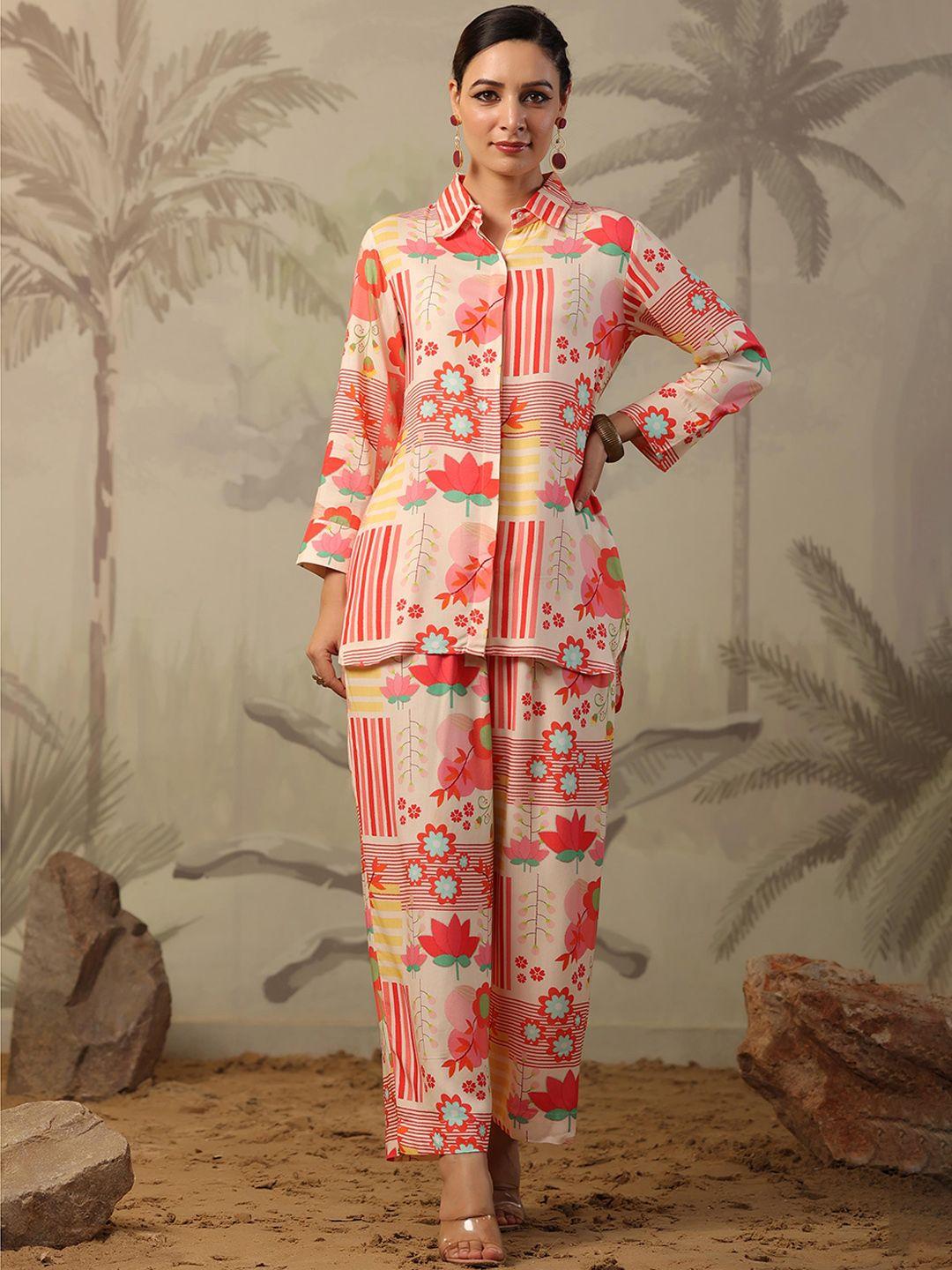 scakhi floral printed shirt tunic & palazzos co-ords set