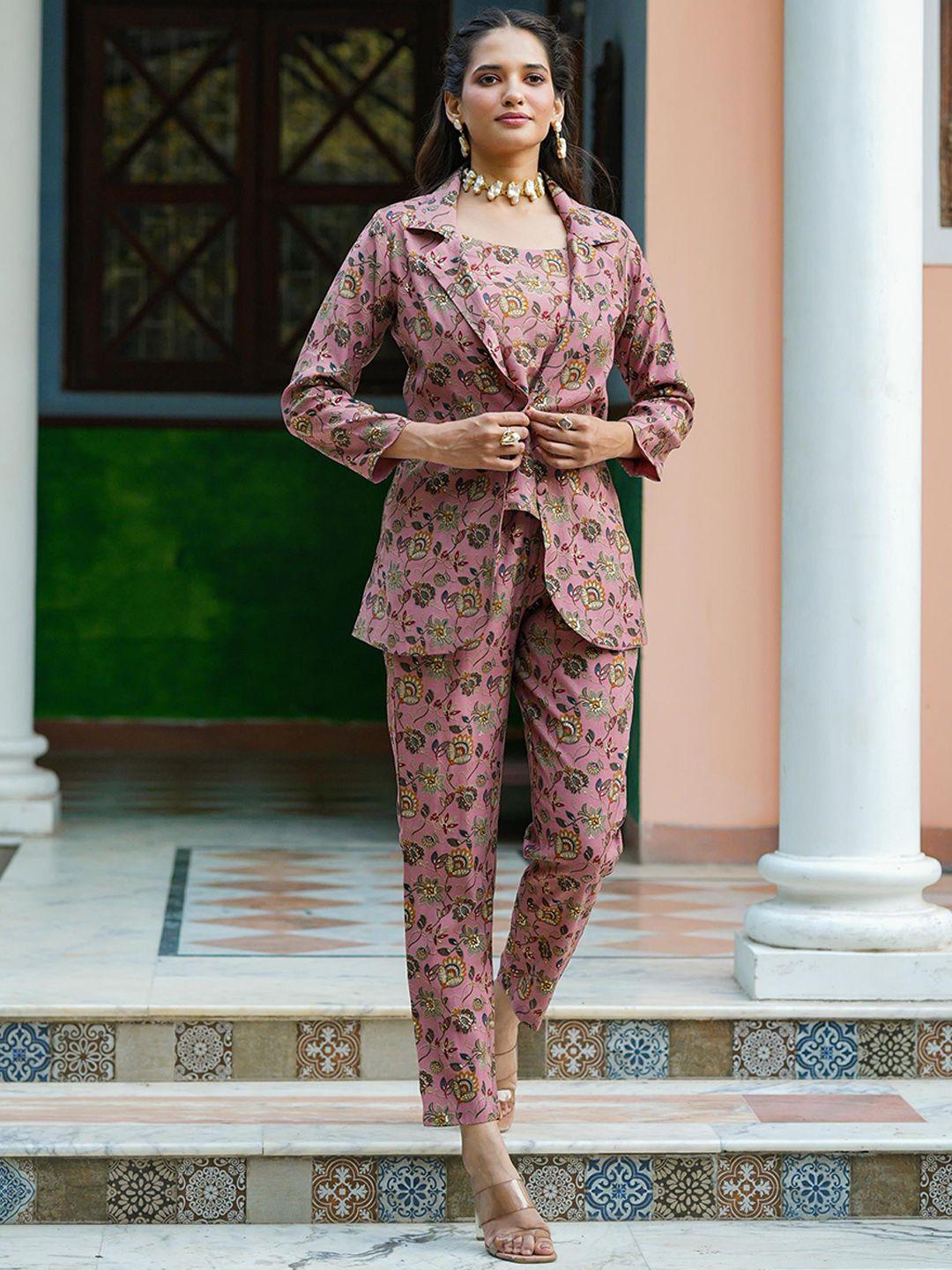 scakhi floral printed top & blazer with trouser co-ord set