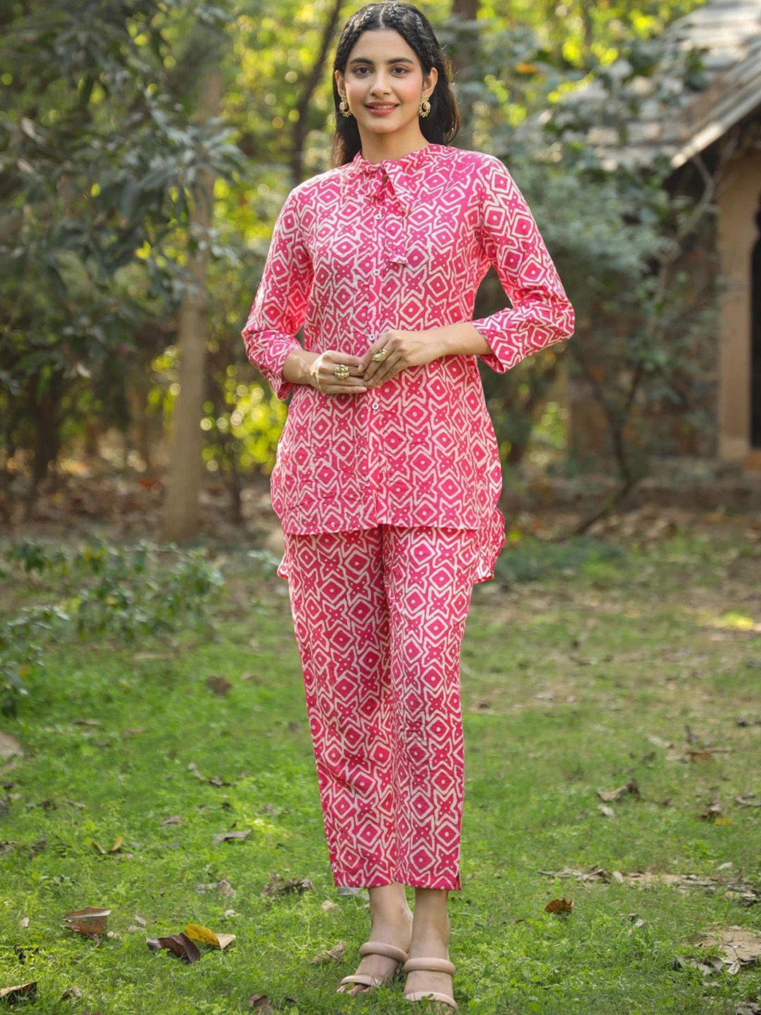 scakhi modal chanderi printed tunic with trouser co-ord set