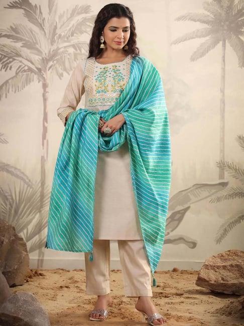 scakhi off-white embroidered kurta pant set with dupatta