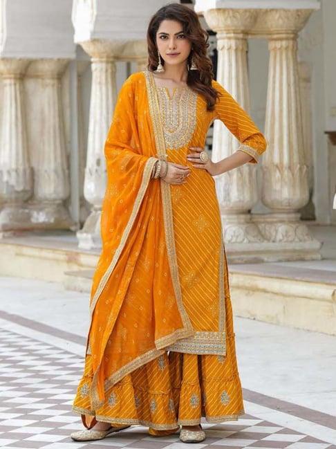 scakhi orange embroidered kurta sharara set with dupatta