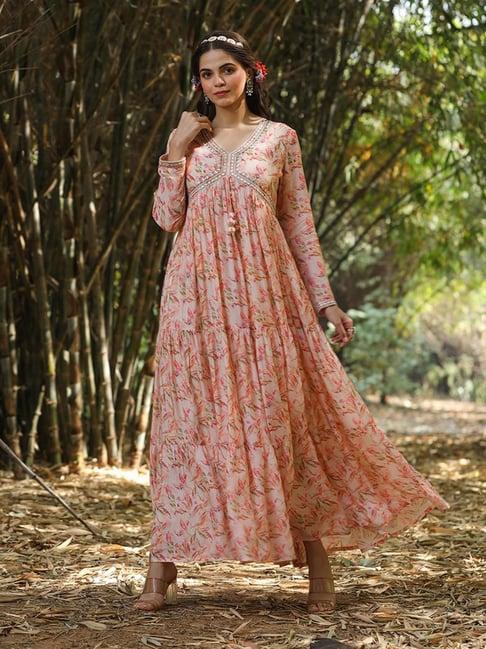 scakhi pink floral print fit & flare kurta