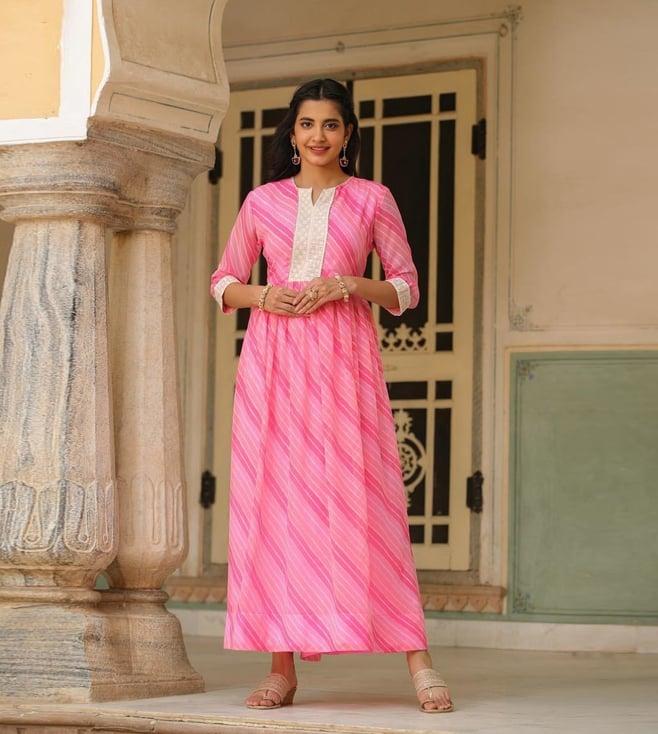 scakhi pink georgette leheriya flared dress