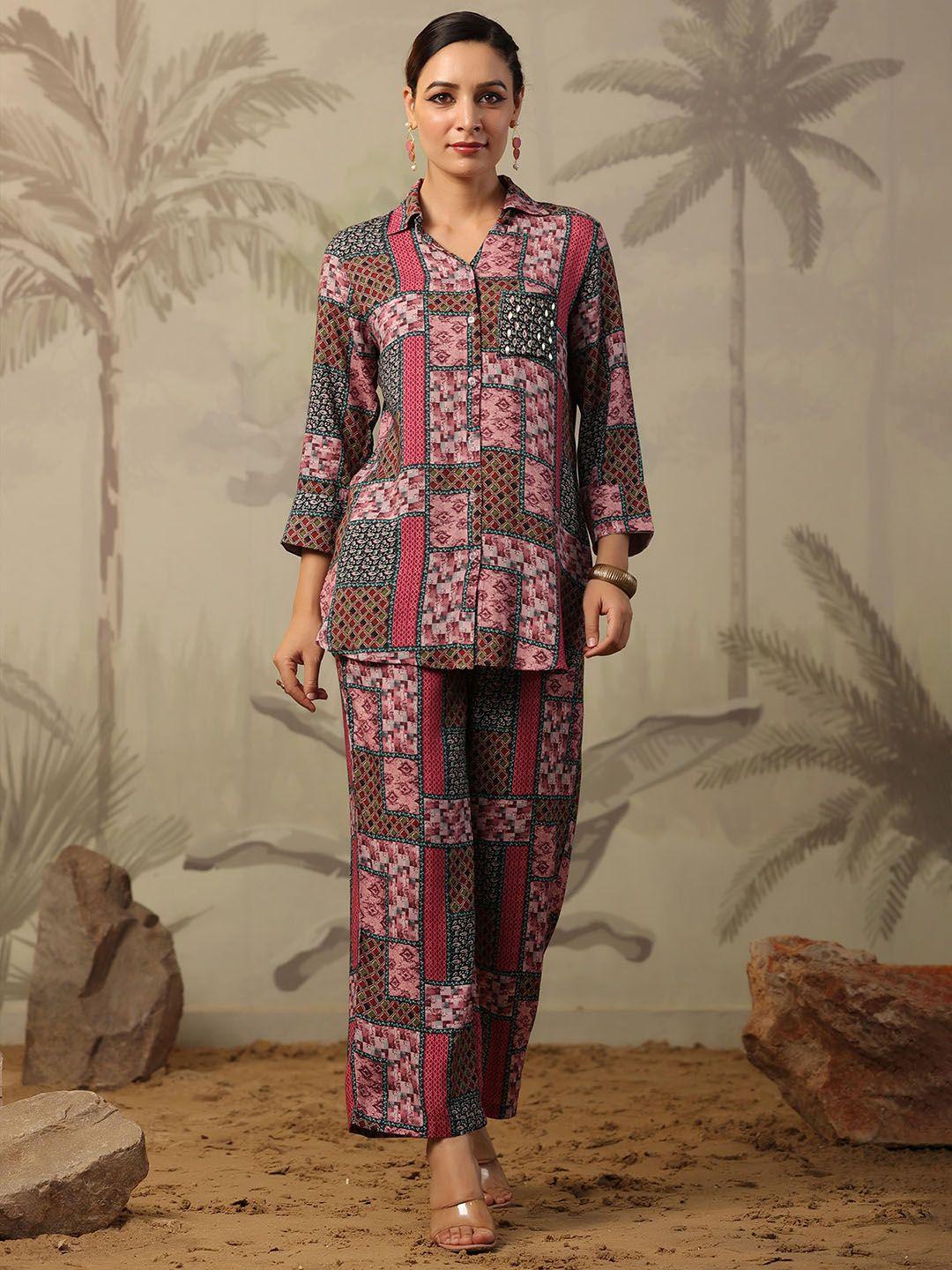 scakhi printed muslin silk shirt tunic & palazzos co-ords set
